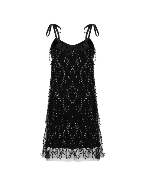 Черное платье-мини с пайетками, 1