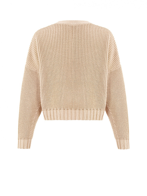 Бежевый вязаный комплект из топа и кардигана с белыми пуговицами, 5