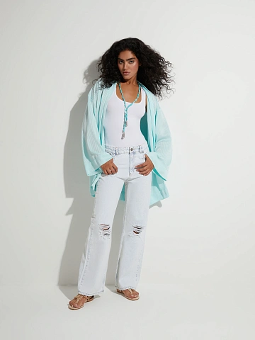 Расклешенные голубые джинсы из хлопка, 2