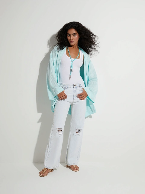 Расклешенные голубые джинсы из хлопка, 2 Расклешенные голубые джинсы из хлопка, 2