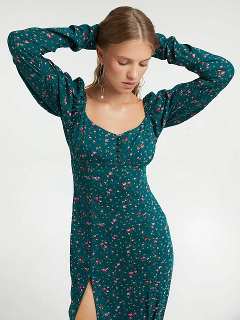 Зеленое платье-миди с цветочным принтом, 7 Зеленое платье-миди с цветочным принтом, 7