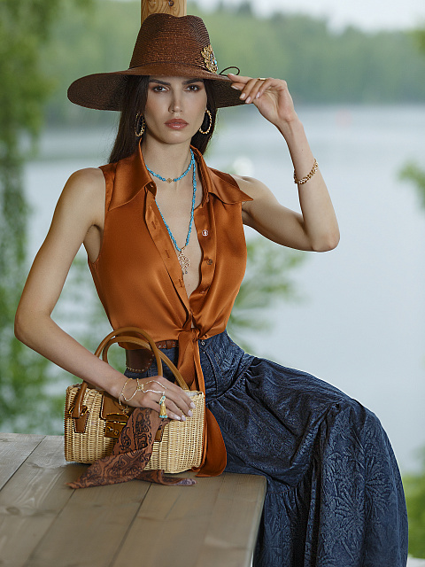 Шелковый топ с завязкой на талии, 3 Шелковый топ с завязкой на талии, 3