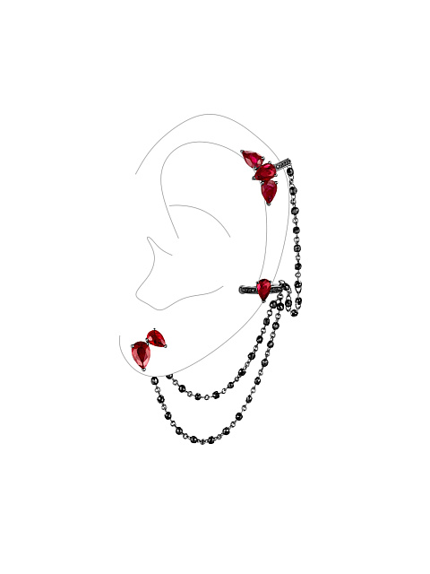 Серьги с каффом из черненого золота с рубинами и черными бриллиантами, 1 Серьги с каффом из черненого золота с рубинами и черными бриллиантами, 1