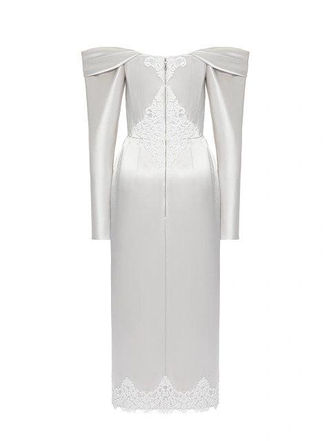 Светло-серое платье-миди из шелка с кружевом, 2 Светло-серое платье-миди из шелка с кружевом, 2