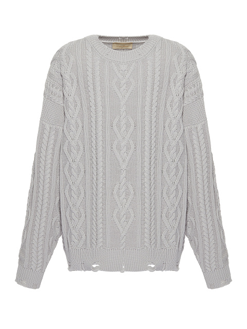 Светло-серый унисекс хлопковый свитер с косами, 1