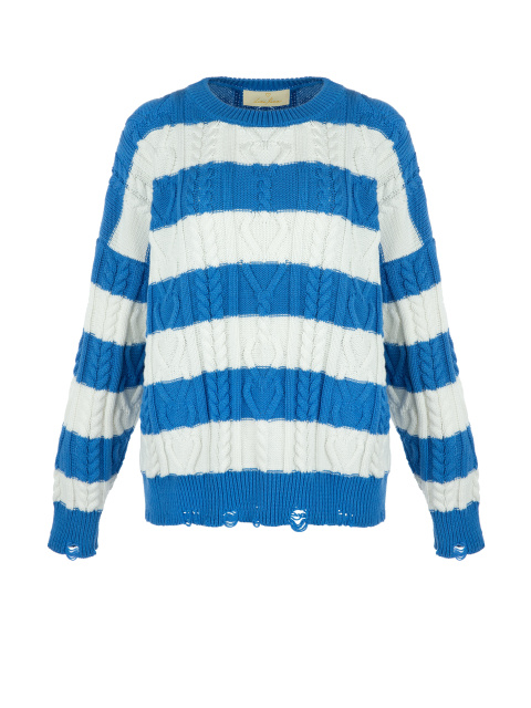 Хлопковый свитер с косами в бело-синюю полоску, 1