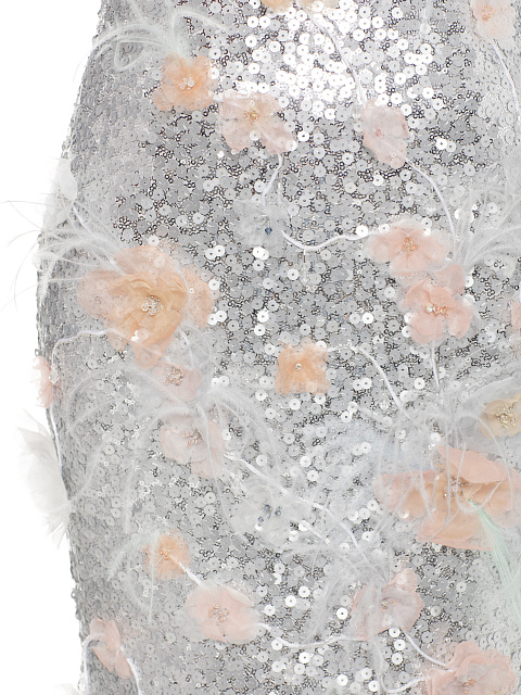 Серебристое платье-миди с цветами из органзы, 3