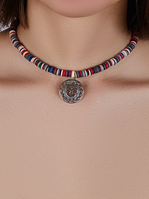 Колье-чокер из разноцветного каучука и кулоном из серебра, 2