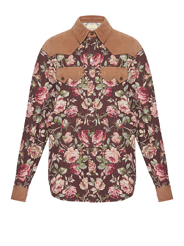 Коричневая рубашка с флористическим принтом, 1