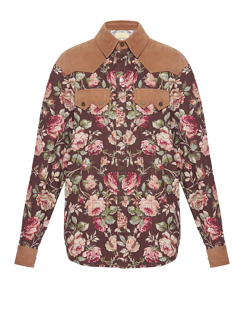 Коричневая рубашка с флористическим принтом, 1