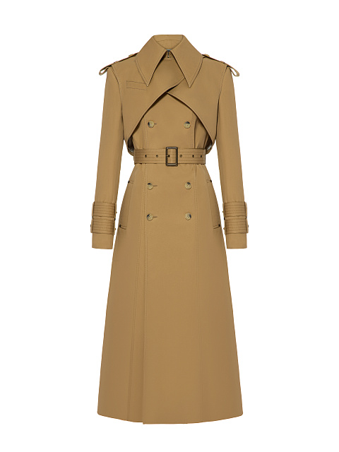 Бежевый двубортный тренч из хлопка, 2