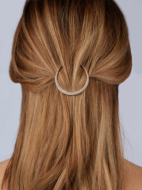 Заколка из серебра с позолотой в виде полумесяца с фианитами, 2 Заколка из серебра с позолотой в виде полумесяца с фианитами, 2