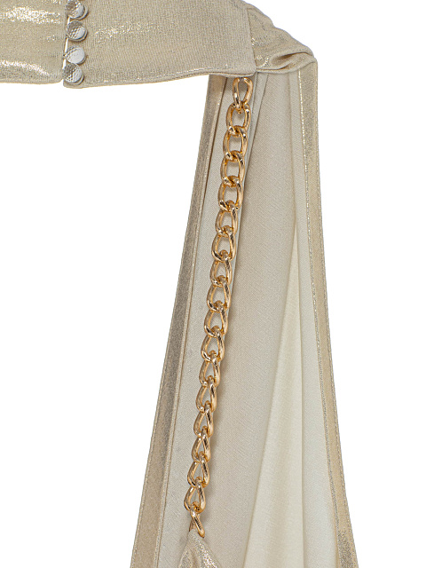 Золотое платье-макси с драпировкой и кристаллами, 7