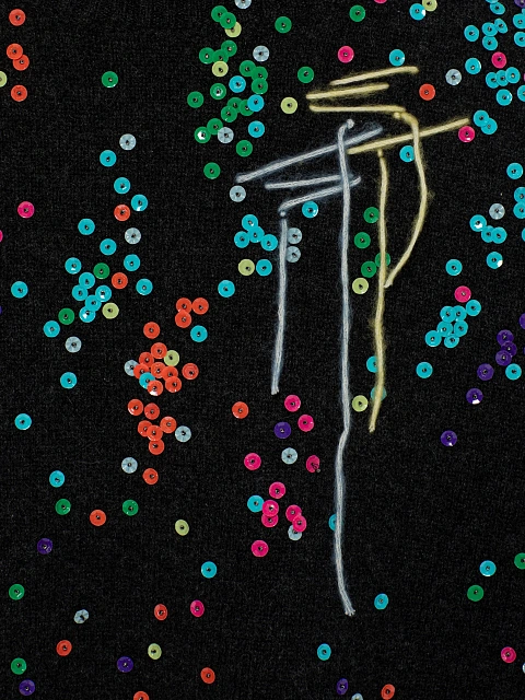 Темно-серый свитер с вышивкой и пайетками, 3