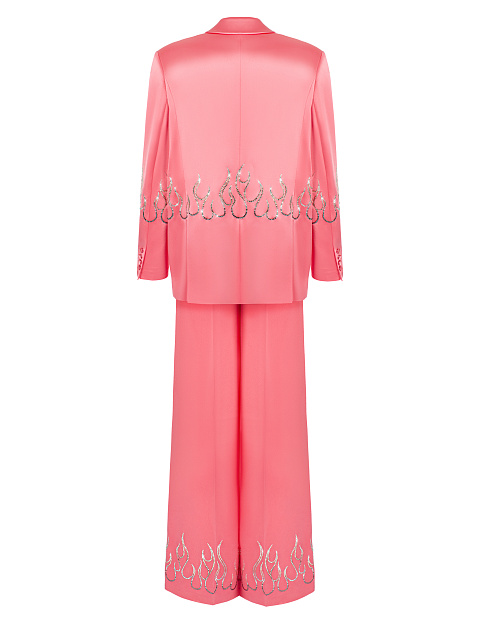 Розовый костюм-двойка из шелка со стразами, 2