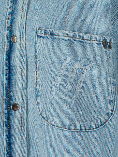 Удлиненная голубая рубашка из денима, 4