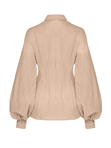 Бежевая блузка из хлопка с объемными рукавами, 2