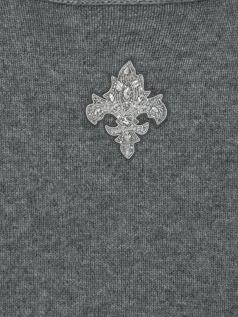 Серый укороченный пуловер из кашемира с лилией, 3