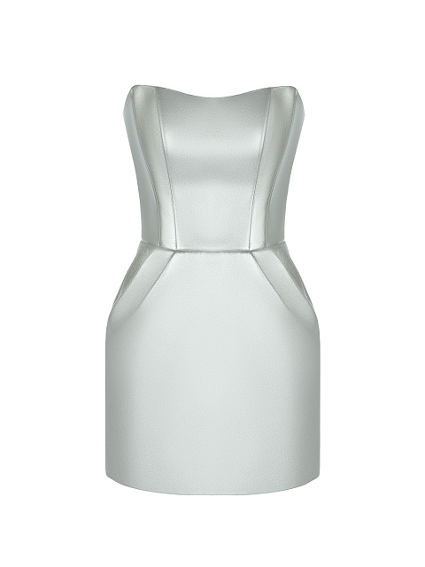 Серебряное платье-мини из кожи, 1