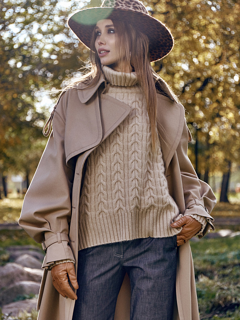 Бежевый кашемировый свитер с воротом, 10