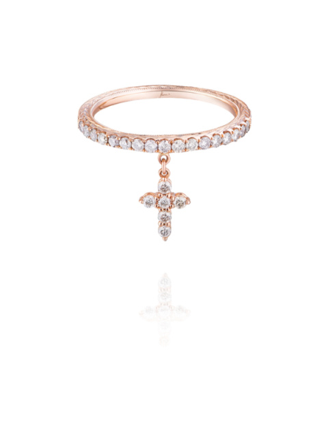Кольцо из розового золота с подвеской-крестом с коричневыми бриллиантами круглой огранки, 1