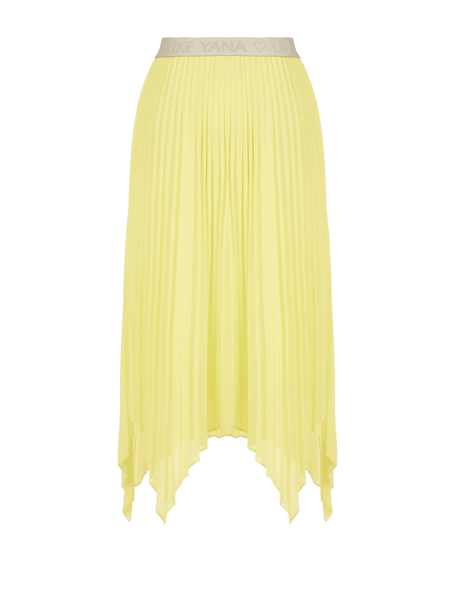 Желтая плиссированная юбка-миди с асимметричным подолом, 2