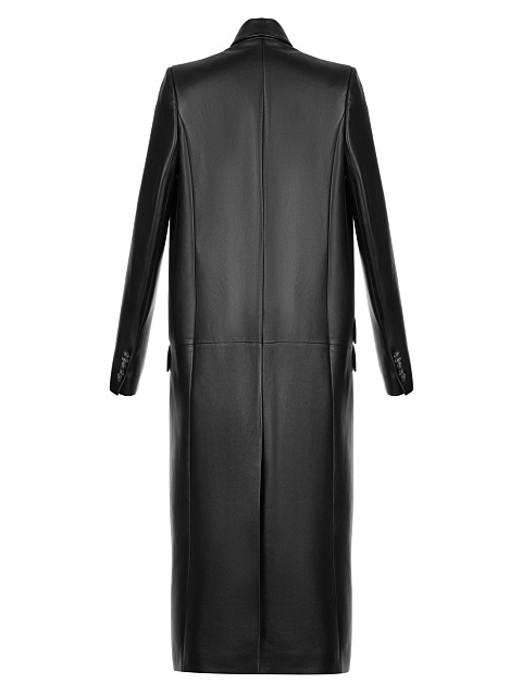Черное кожаное двубортное пальто, 2