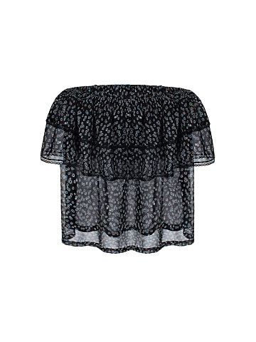 Черный шифоновый топ с открытыми плечами, 2