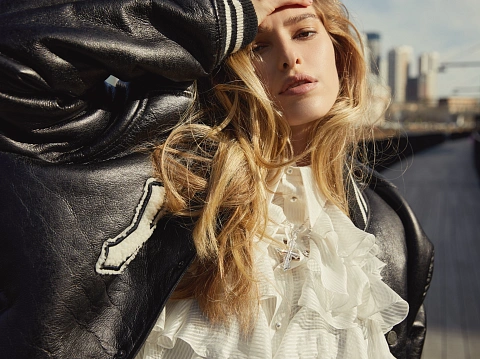 Белая блузка из шифона в полоску с рюшами, 5