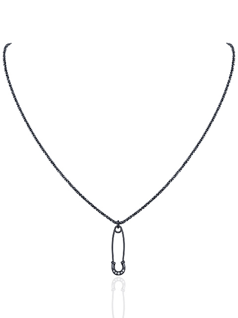 Серебряное колье с кулоном в виде булавки с фианитами, 1