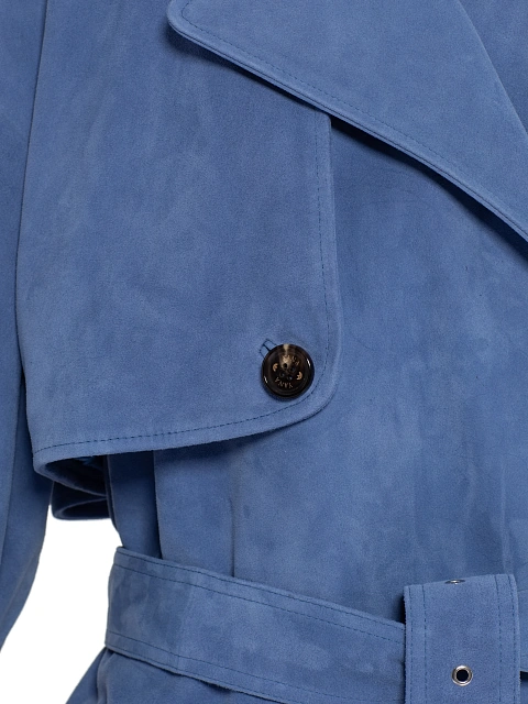 Синий двубортный тренч из замши, 3