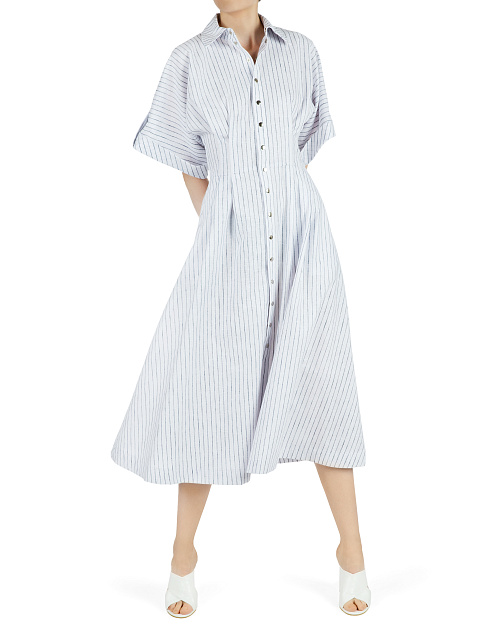 Белое хлопковое платье-миди в полоску, 6