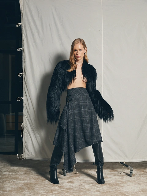 Черный укороченный жакет из меха яка, 6