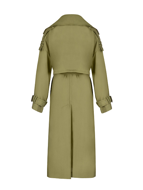 Оливковый двубортный льняной тренч, 3