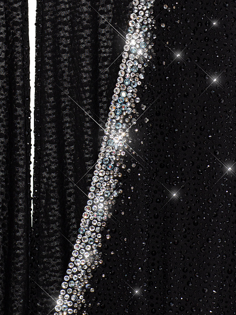 Черное трикотажное платье-мини с V-образным вырезом и стразами, 3