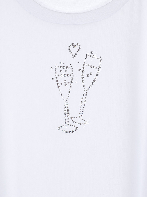 Белая хлопковая футболка с серебряными стразами, 3