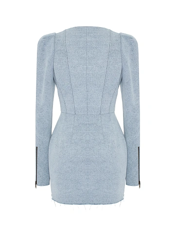 Голубое платье-мини из вареного денима, 2