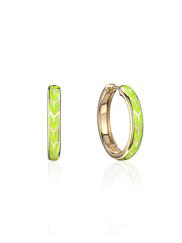 Маленькие хупсы из желтого золота с эмалью Lime Color, 1