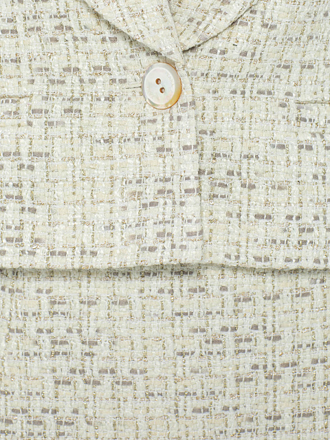 Молочно-серый твидовый костюм-двойка из жакета и юбки-мини, 4