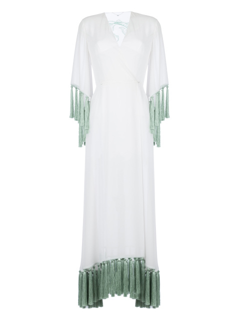 Белое шифоновое платье с бахромой, 1