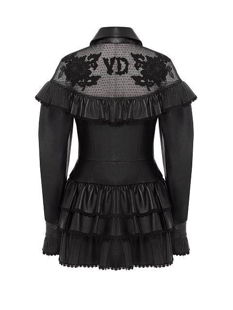 Черное платье-мини из кожи и кружева, 2 Черное платье-мини из кожи и кружева, 2