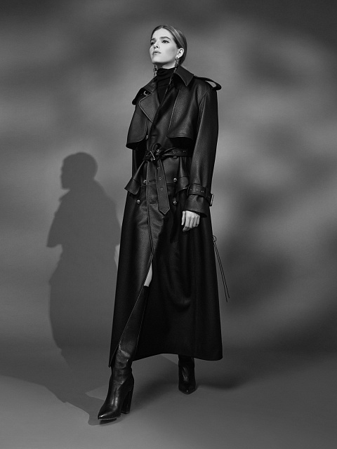 Черный кожаный двубортный тренч, 7 Черный кожаный двубортный тренч, 7