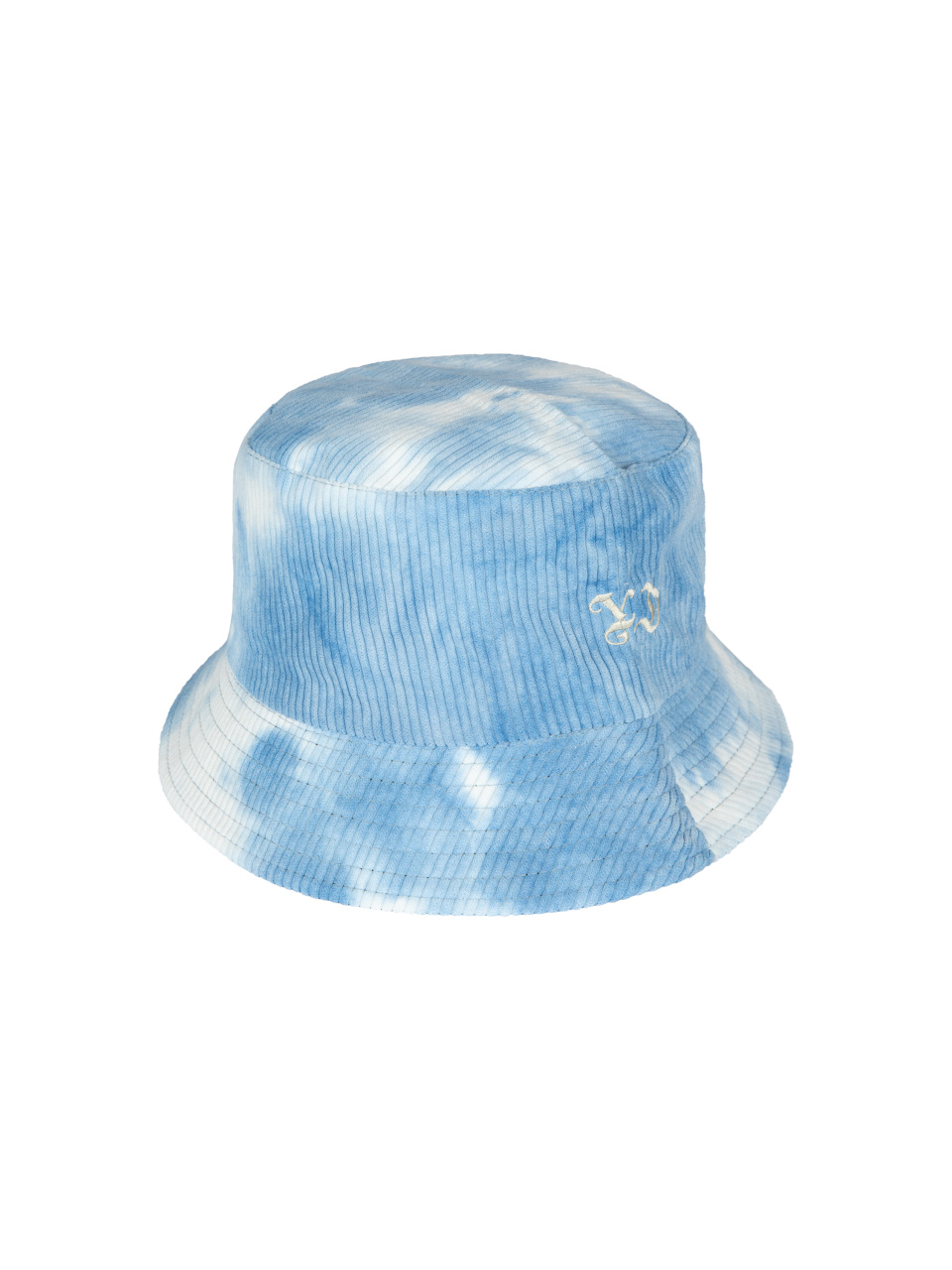 Голубая tie-dye панама из вельвета с бежевой вышивкой, 1