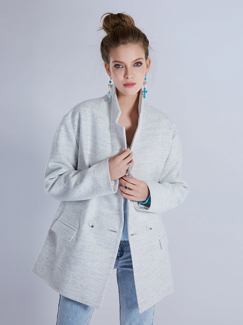 Белый двубортный жакет из шерсти, 4