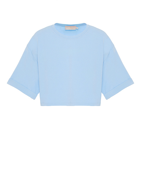 Светло-голубая укороченная хлопковая футболка, 1 Светло-голубая укороченная хлопковая футболка, 1