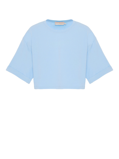Светло-голубая укороченная хлопковая футболка, 1