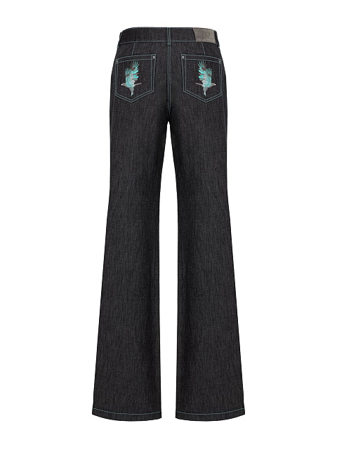 Темно-серые джинсы-клеш с вышивкой на карманах, 2