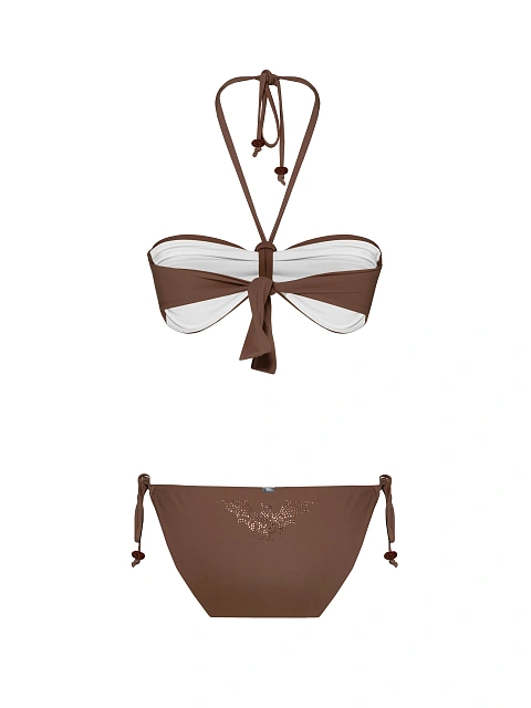 Коричневый раздельный купальник со стразами, 3