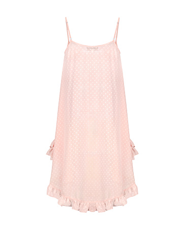 Розовый сарафан из шифона в горошек, 2