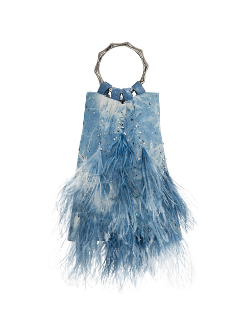 Голубая сумка-кисет из денима с принтом tie-dye и перьями, 3 Голубая сумка-кисет из денима с принтом tie-dye и перьями, 3